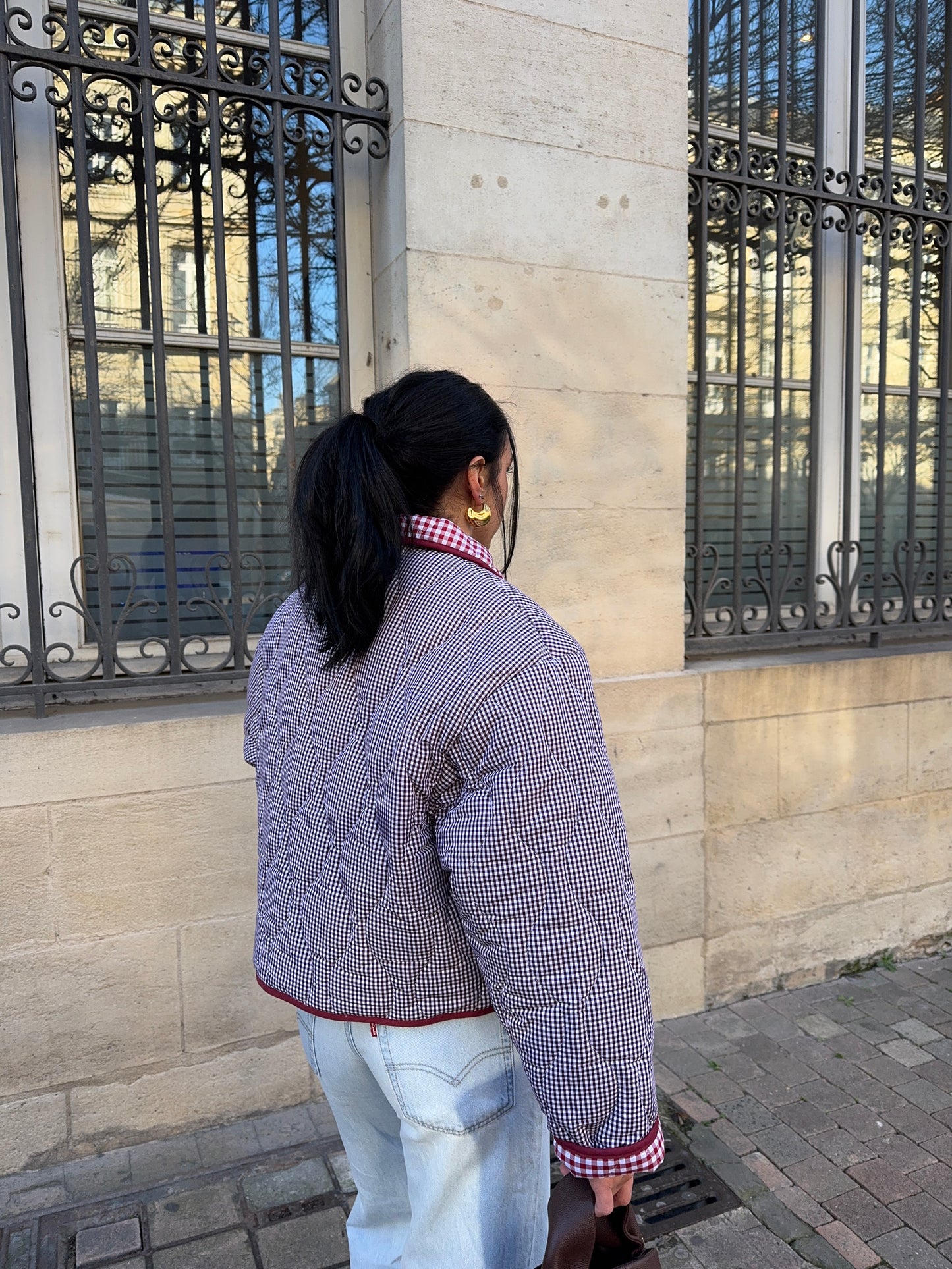 Veste matelassée vichy bordeaux