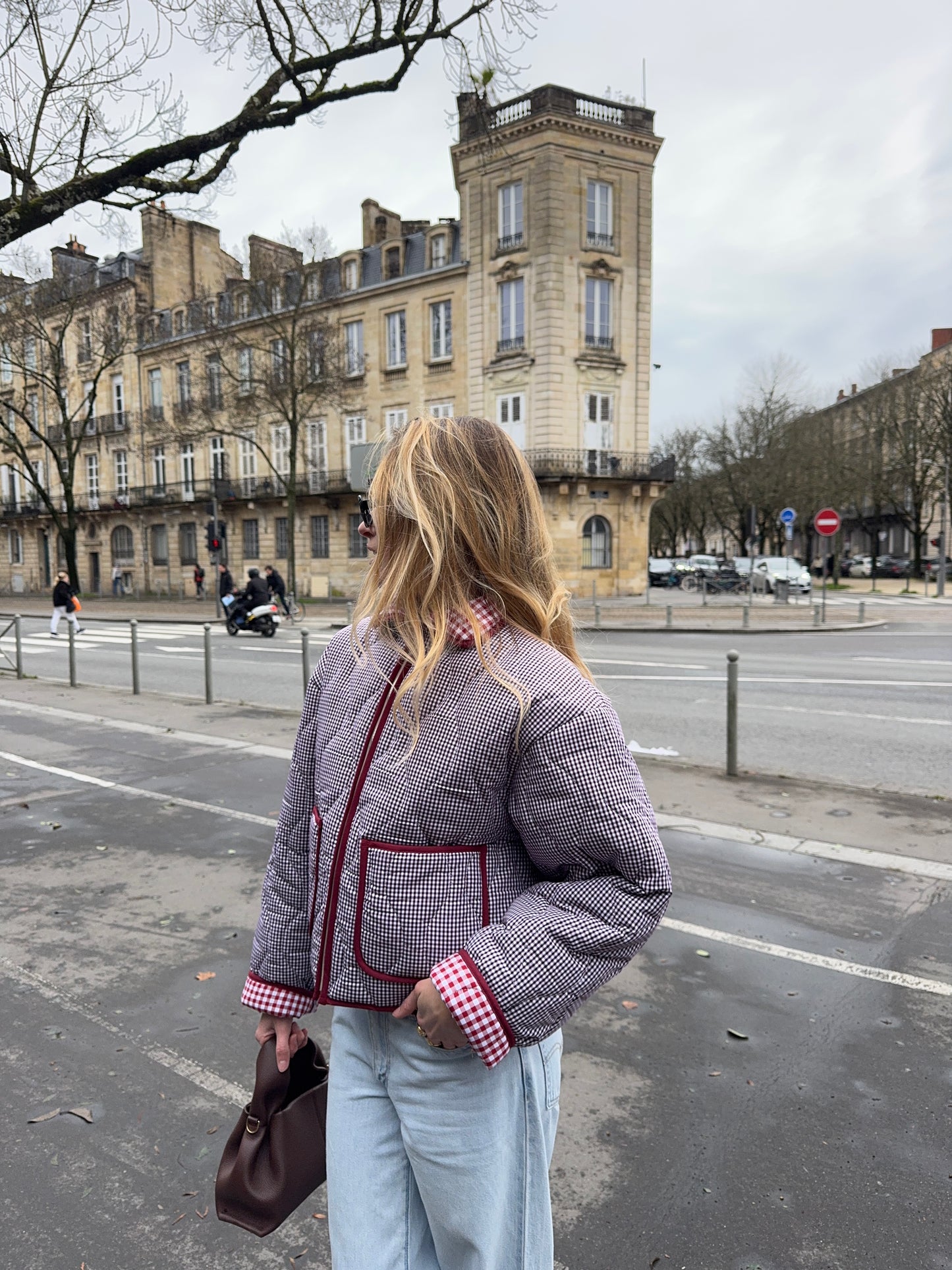 Veste matelassée vichy bordeaux