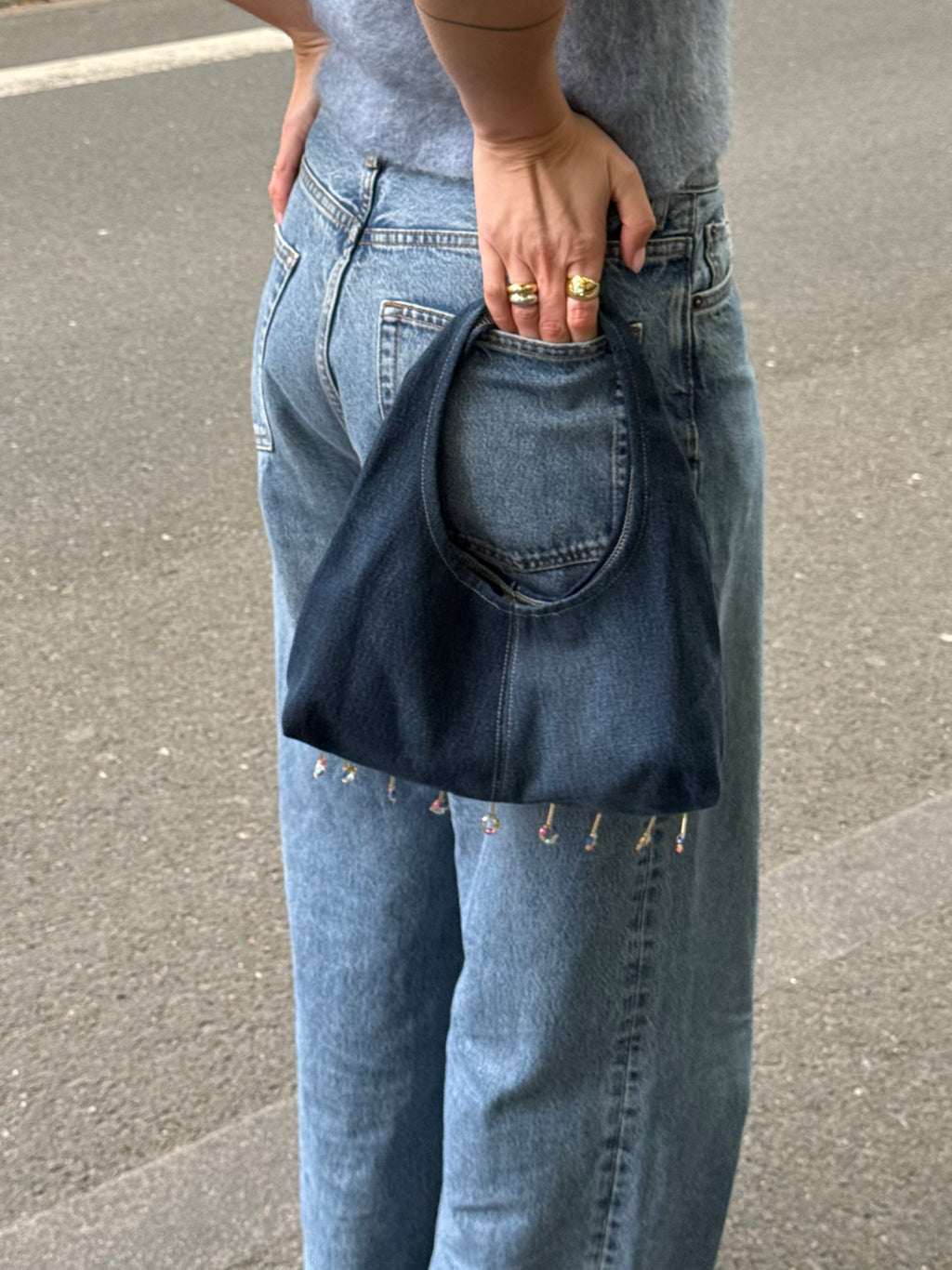 Sac upcyclé denim et perles