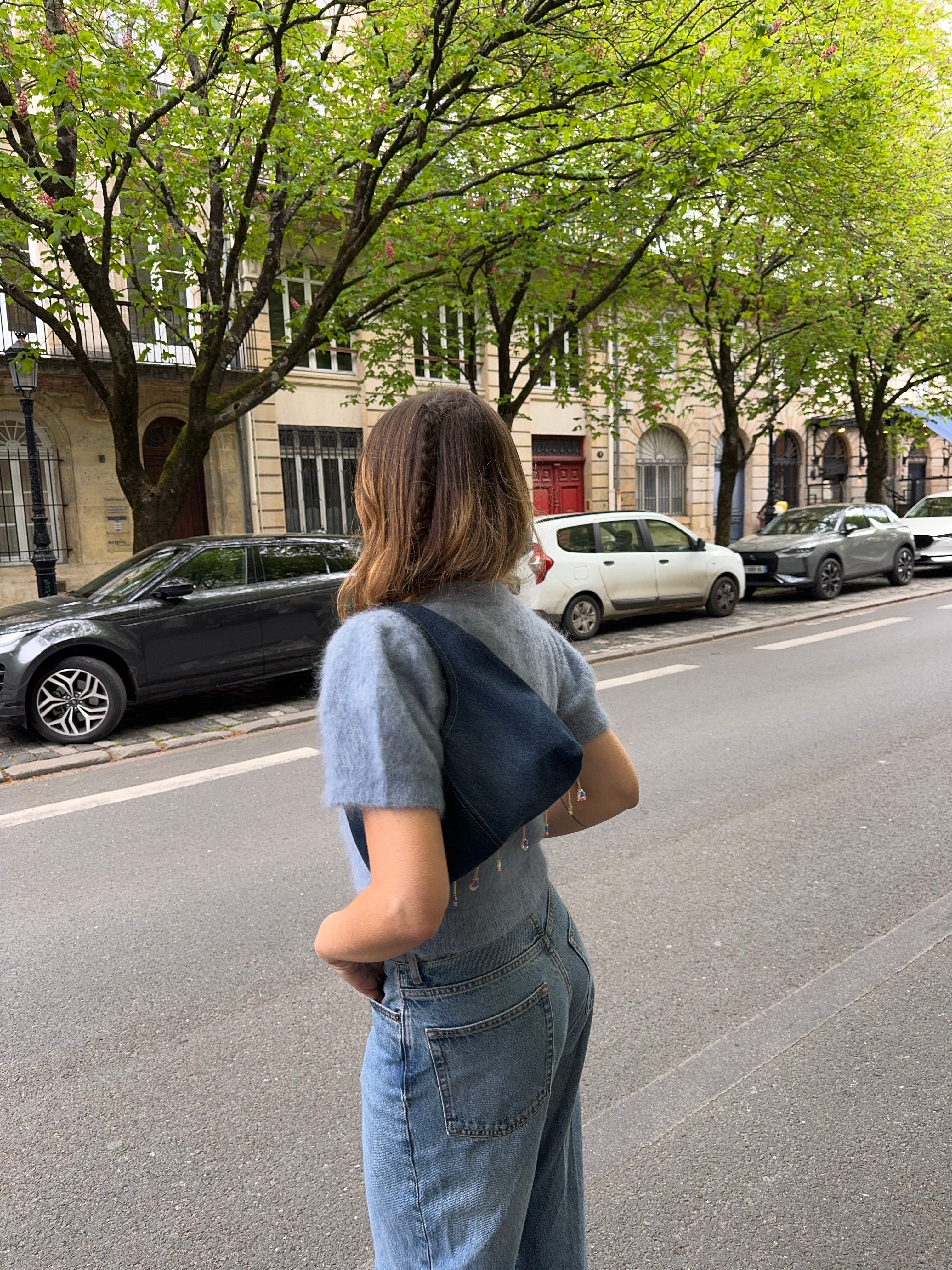 Sac upcyclé denim et perles
