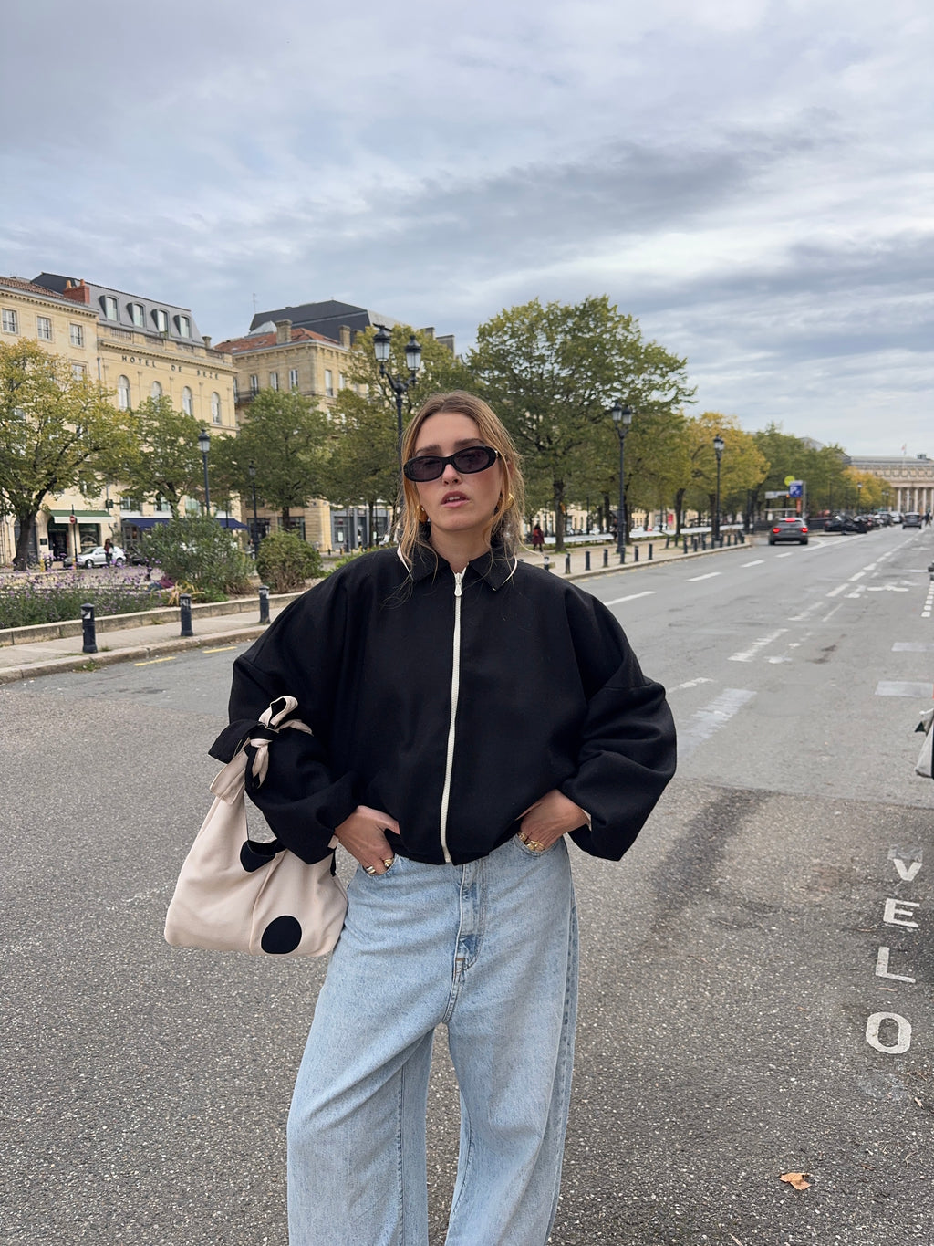 Veste laine noire doublure pois