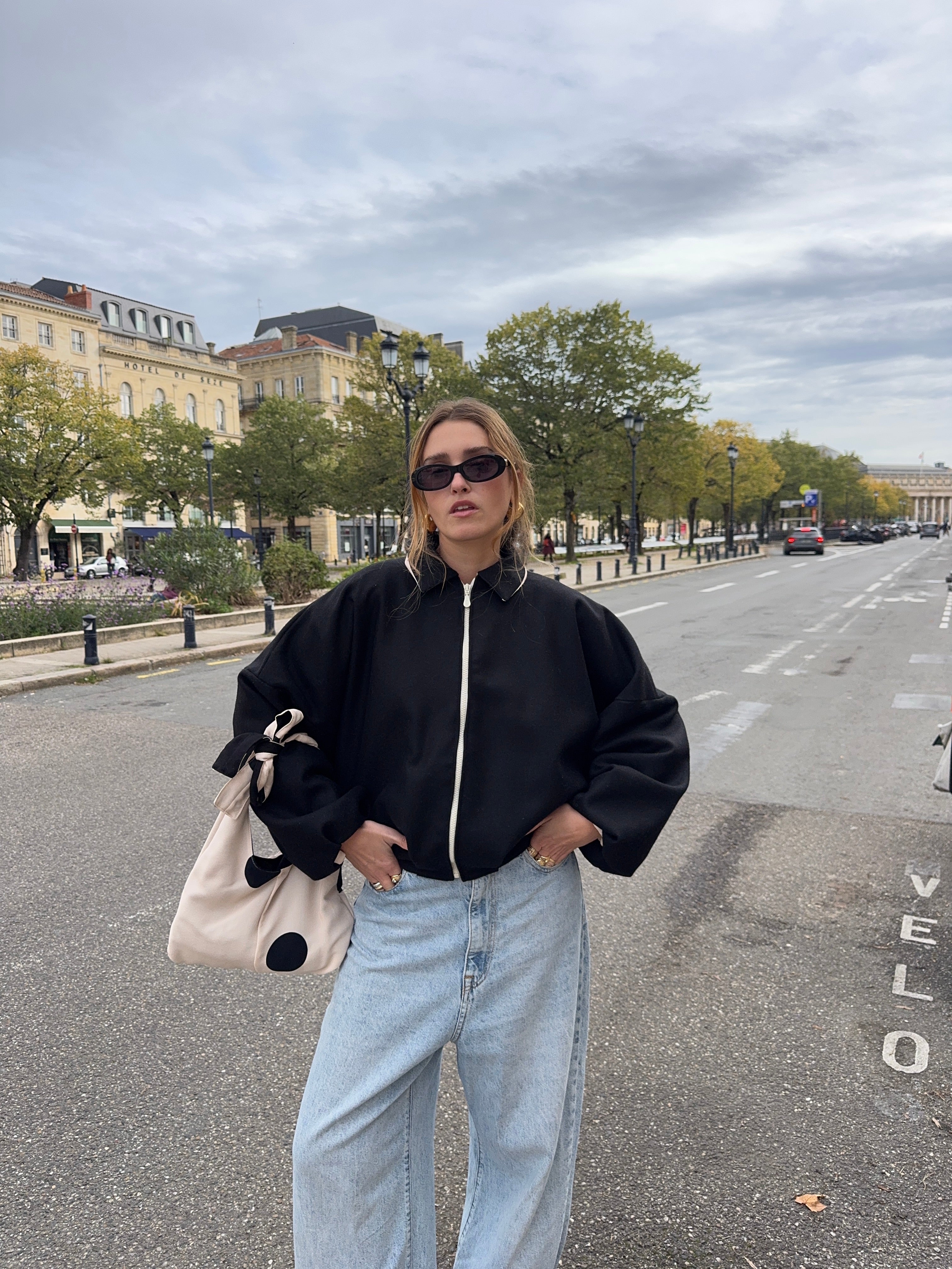 Veste laine noire doublure pois