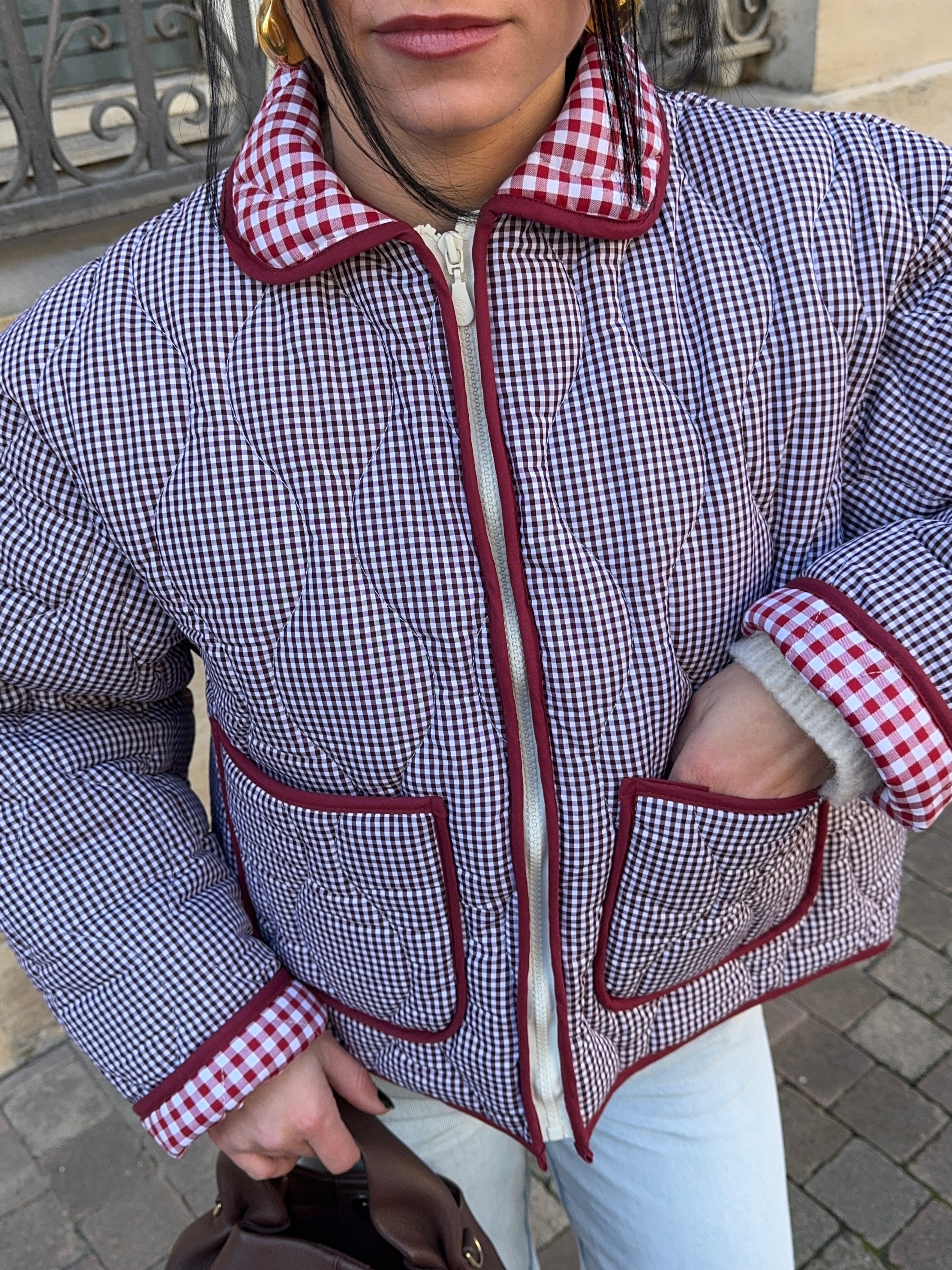 Veste matelassée vichy bordeaux