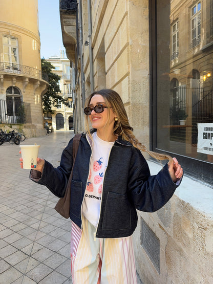 Veste denim poches plaquées