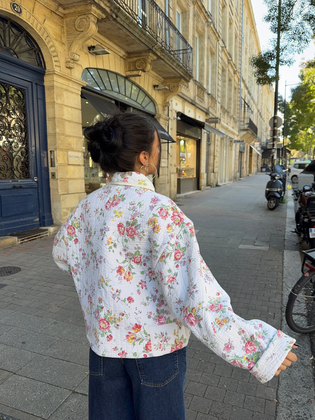 Veste upcyclée matelassée à fleurs