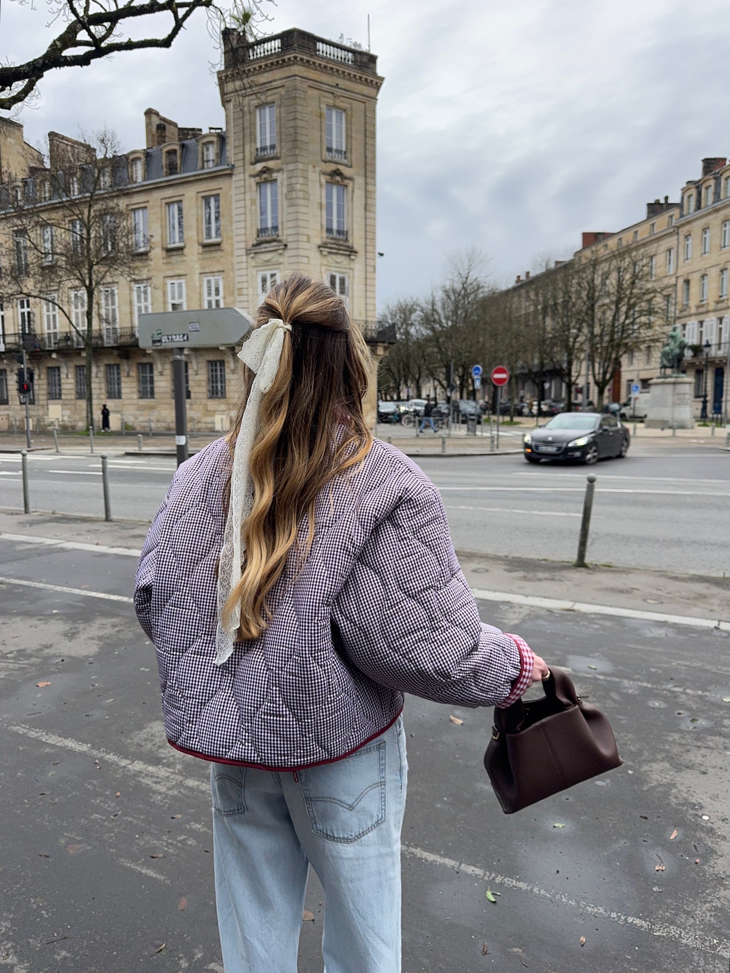 Veste matelassée vichy bordeaux