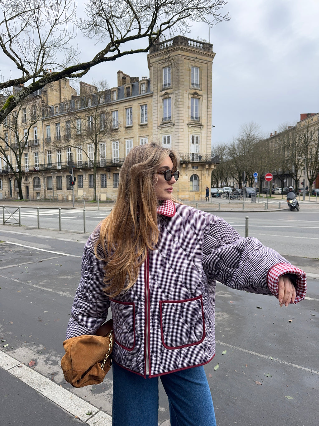 Veste matelassée vichy bordeaux