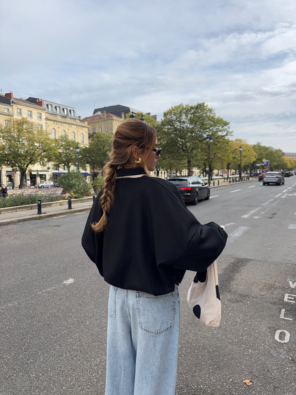 Veste laine noire doublure pois