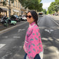 Veste upcyclée matelassée rose à motif