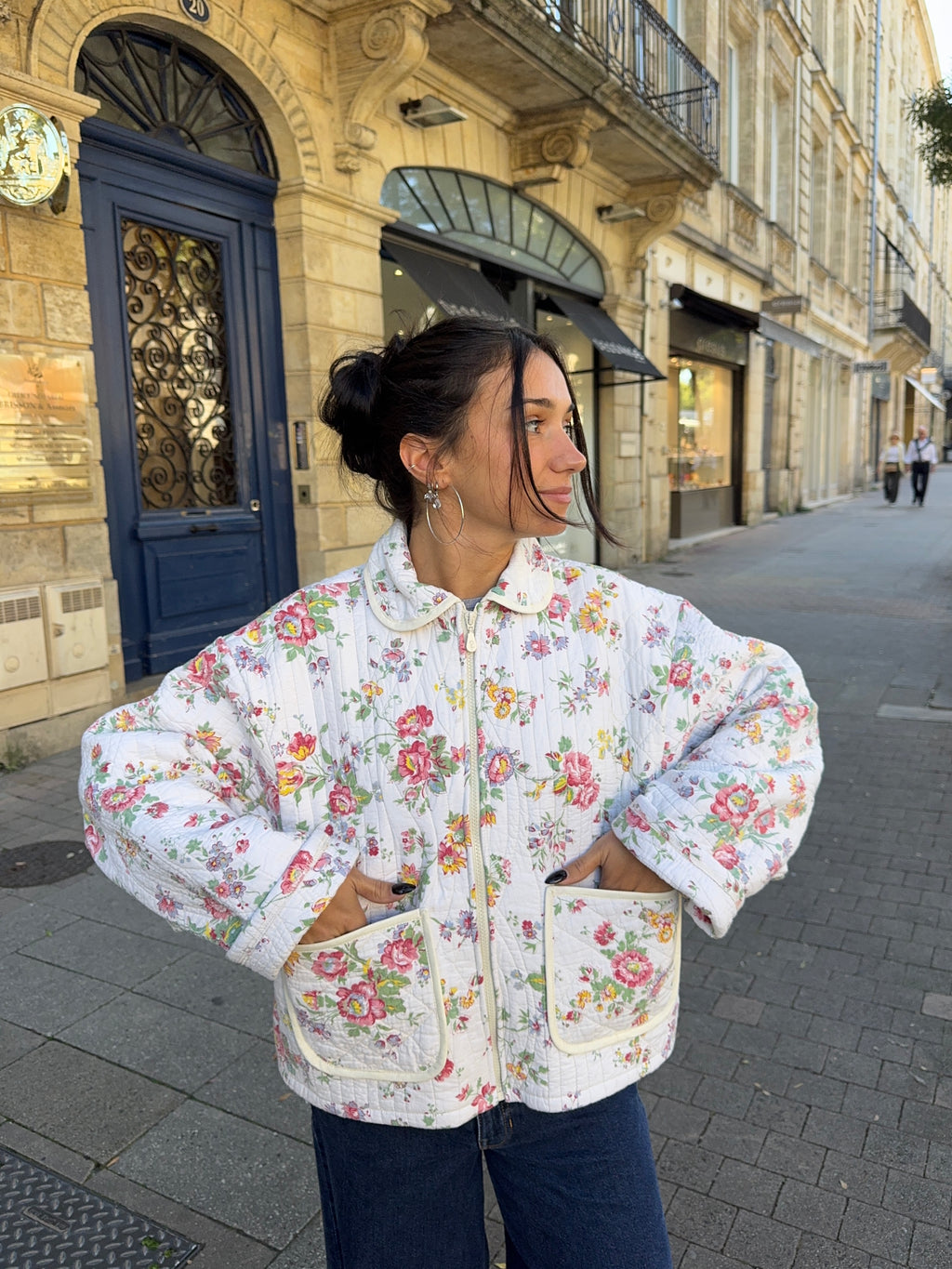 Veste upcyclée matelassée à fleurs