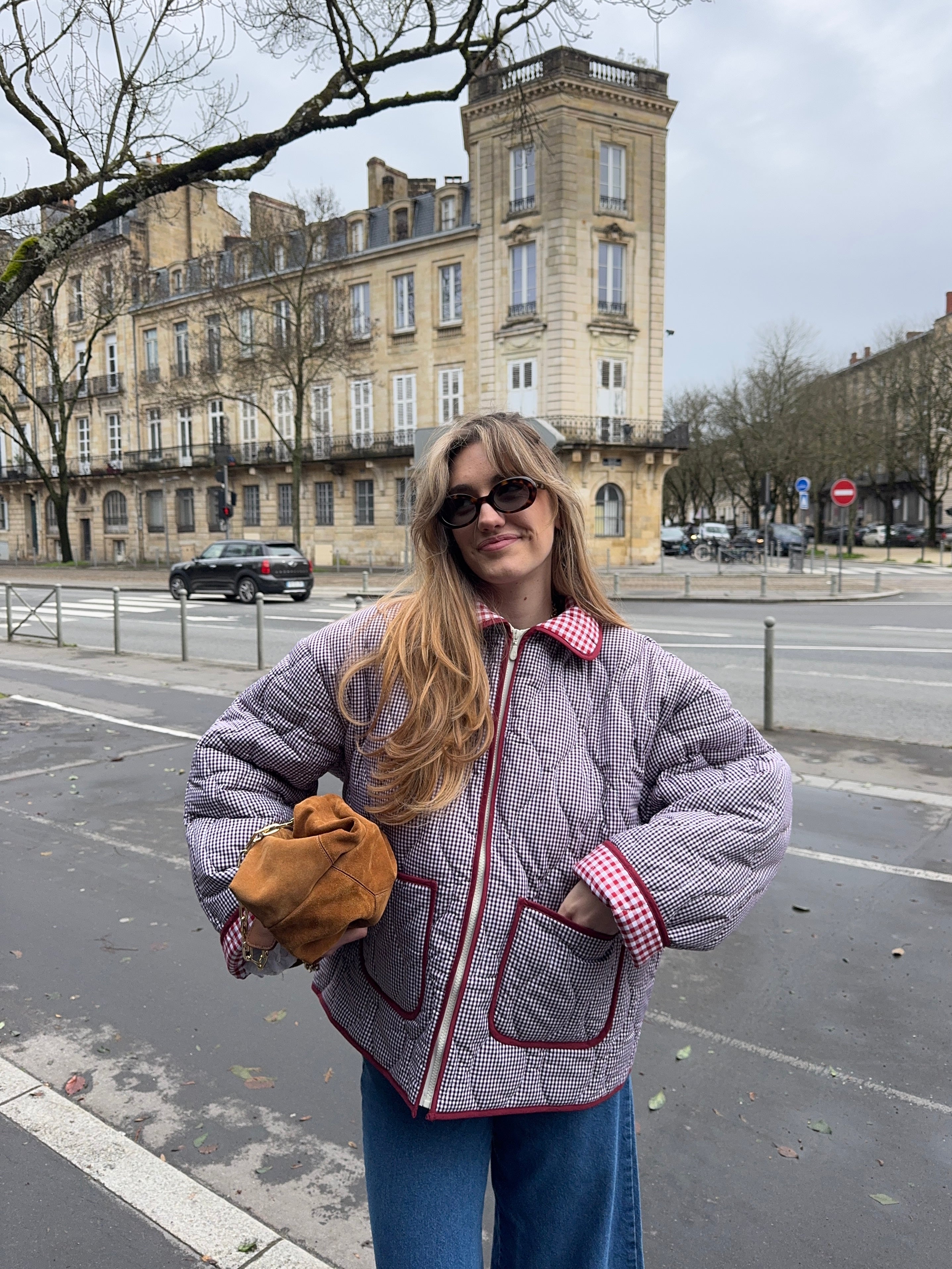 Veste matelassée vichy bordeaux