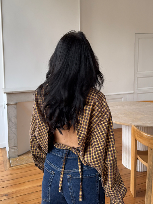 Chemise upcyclée dos nu à carreaux