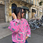 Veste upcyclée matelassée rose à motif