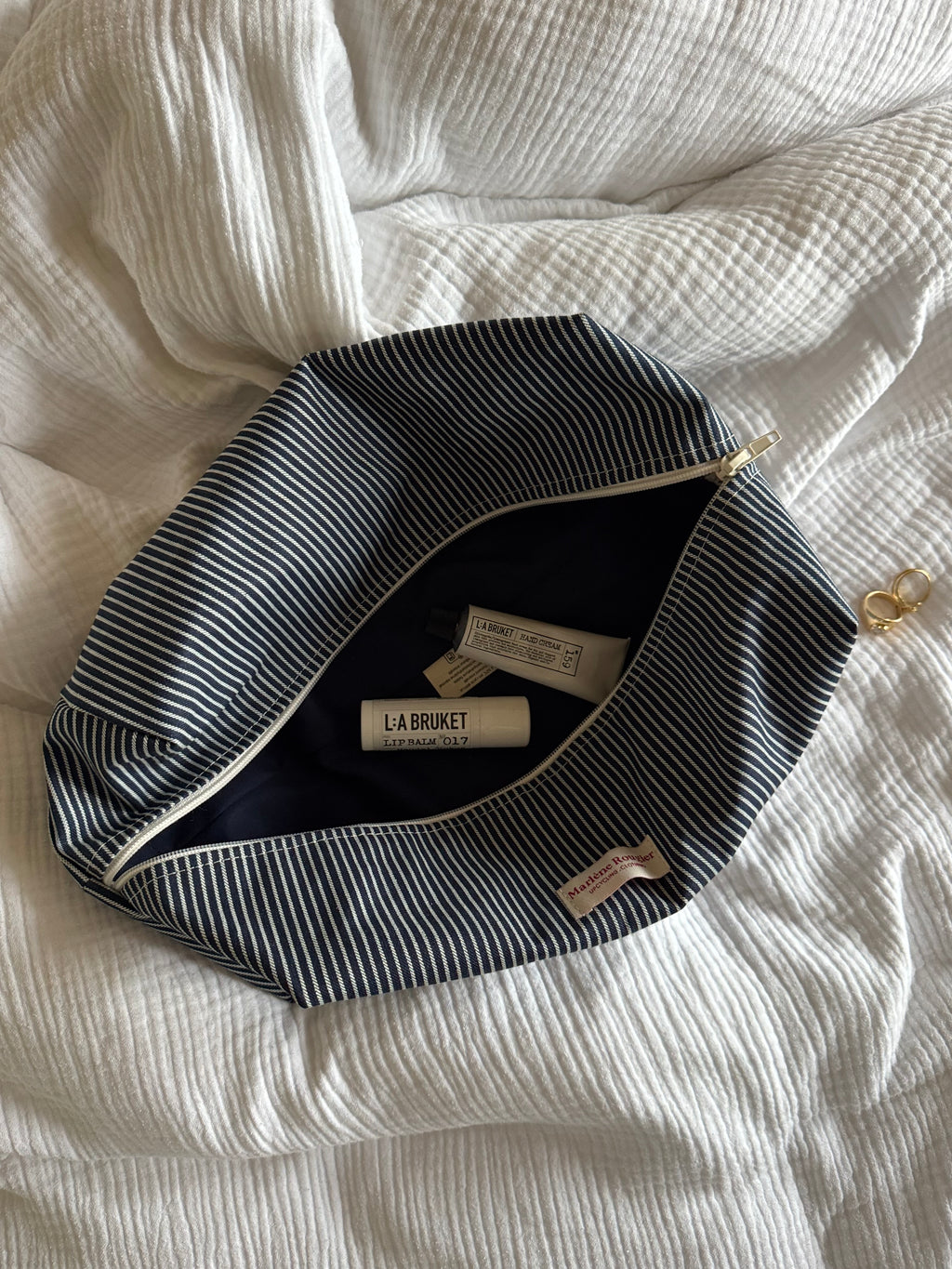 Trousse denim à rayures