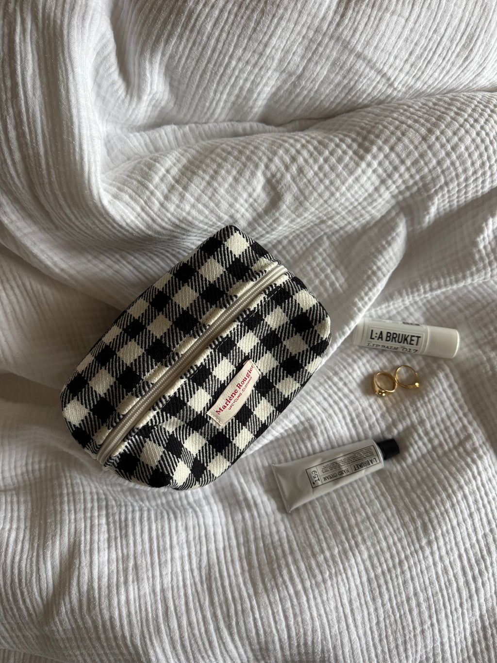 Trousse laine vichy noir et blanc
