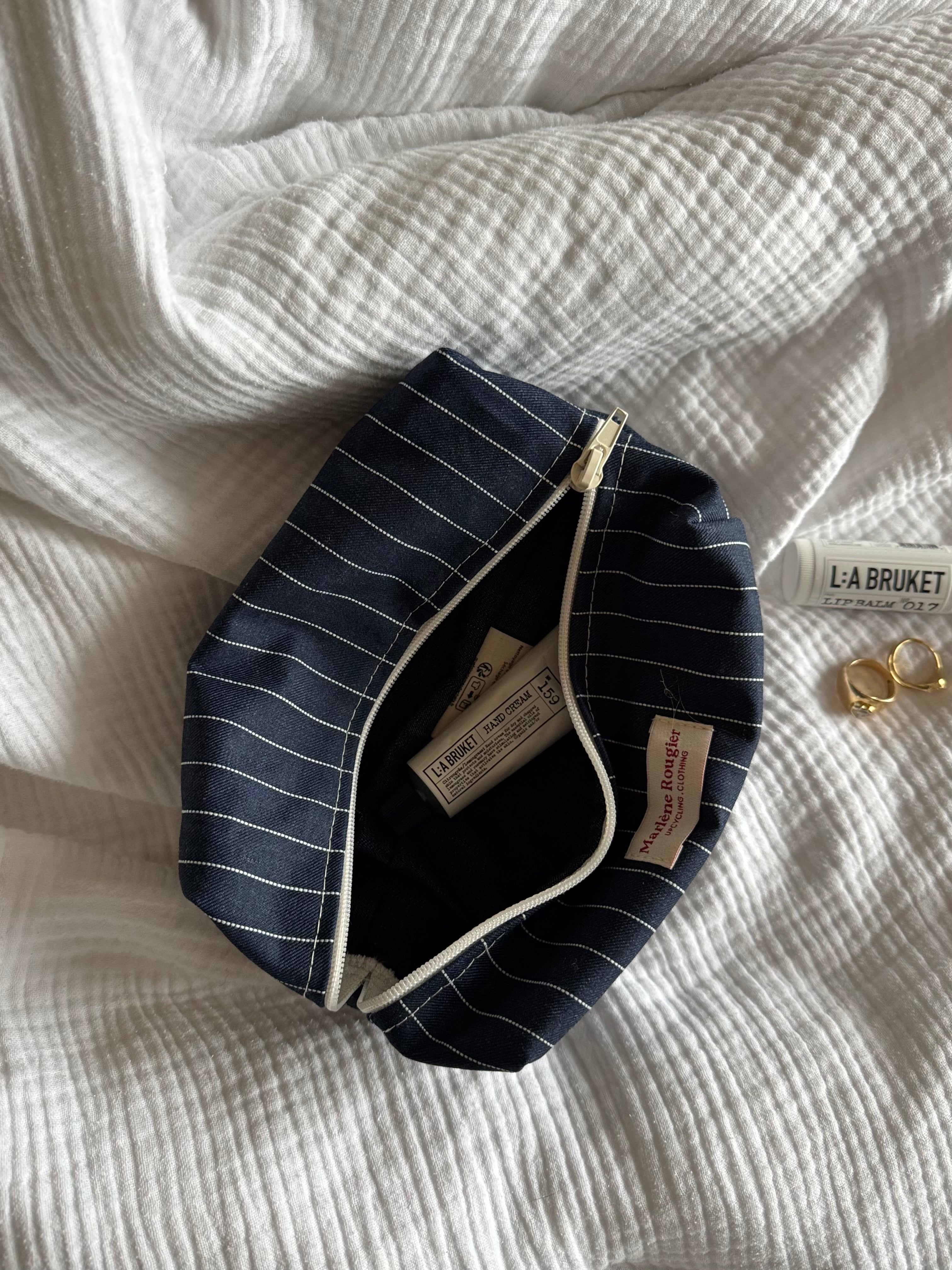 Trousse denim marine à rayures