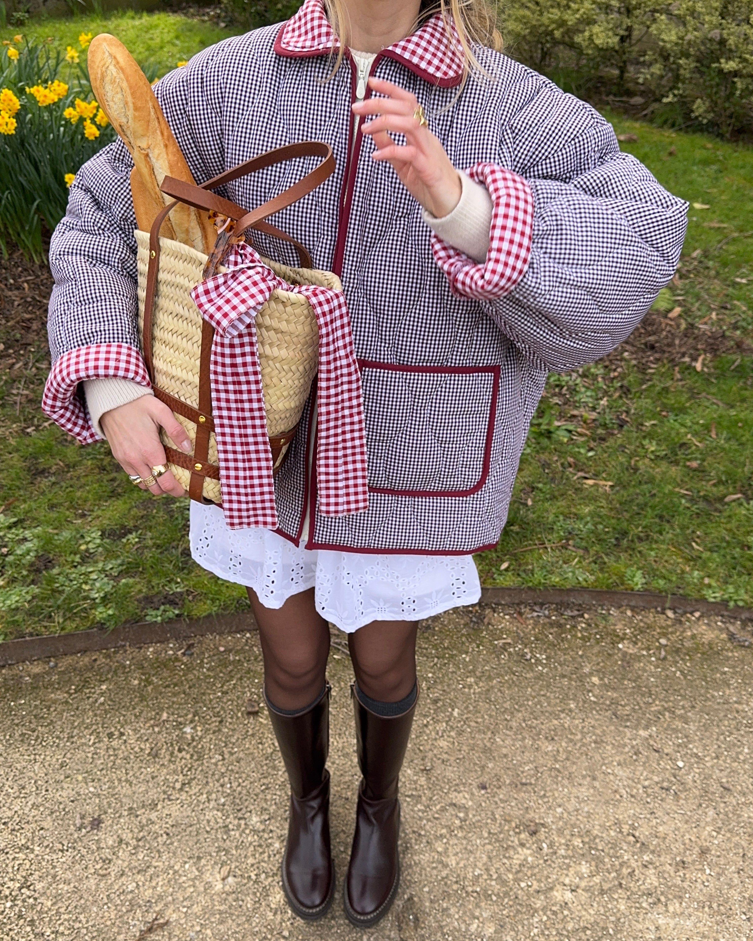 Veste matelassée vichy bordeaux