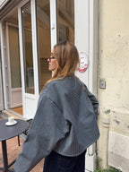 Veste denim à rayures poches plaquées