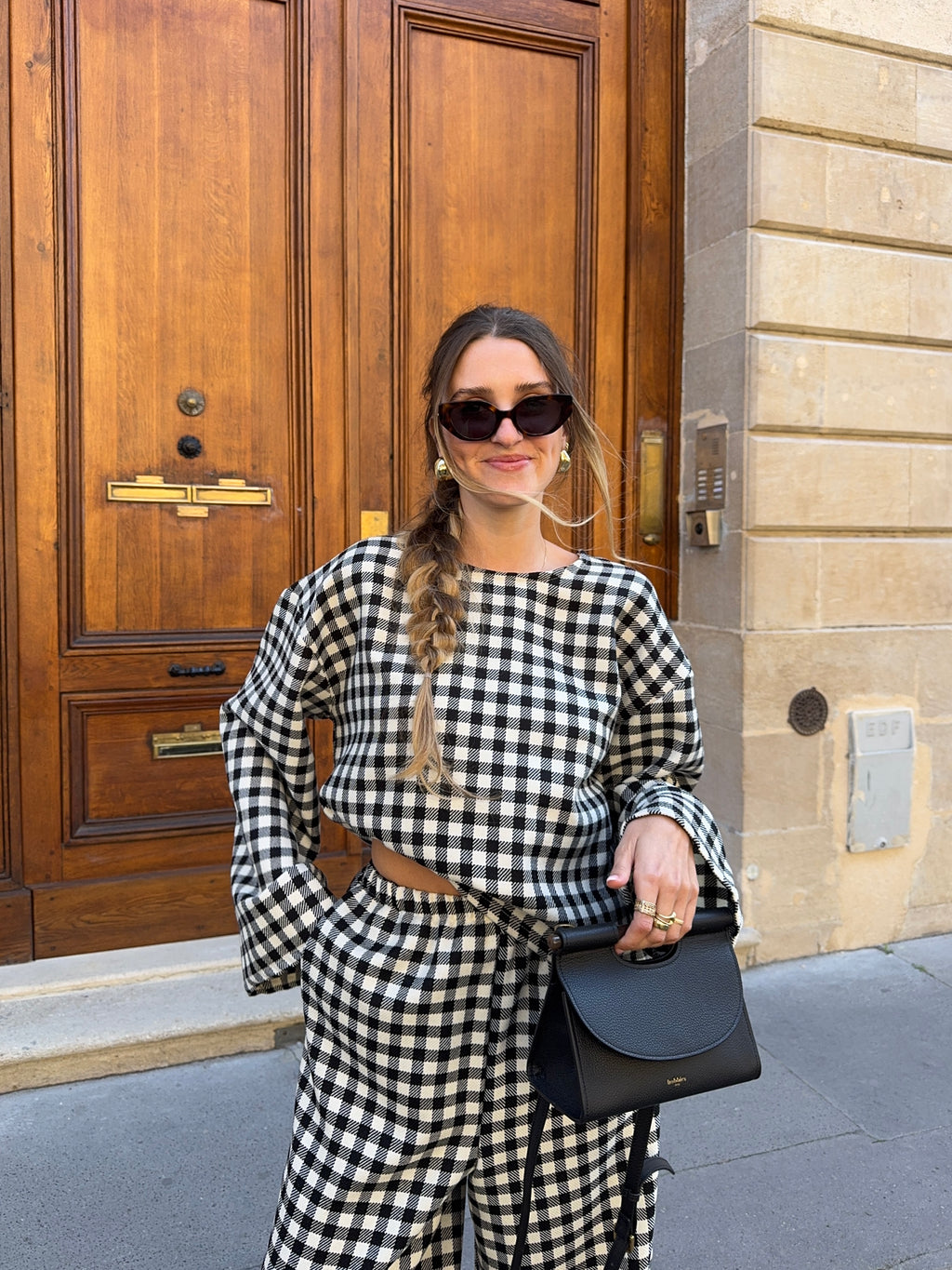 Pull fin laine vichy noir et blanc