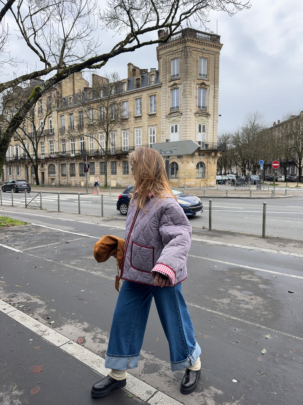 Veste matelassée vichy bordeaux