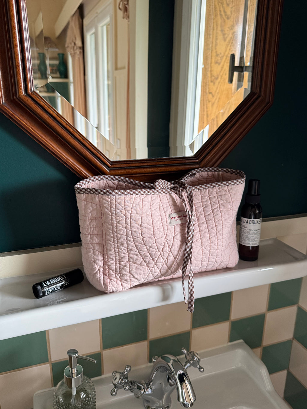 Trousse upcyclée matelassée rose clair