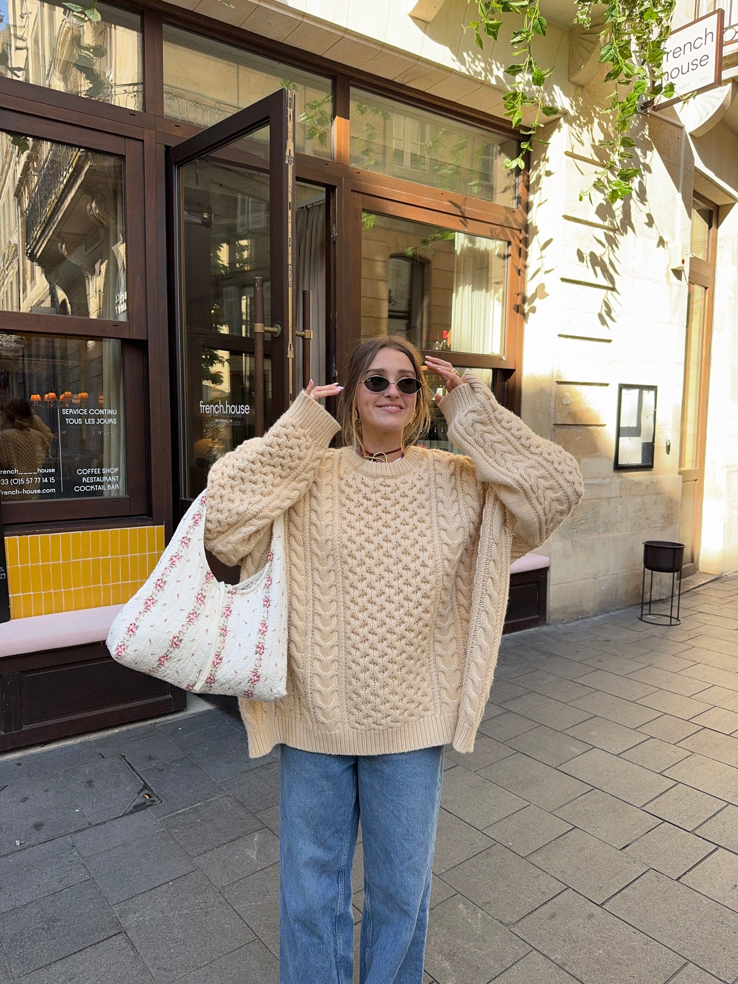 Sac upcyclé matelassé écru à fleurs