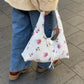 Sac upcyclé matelassé blanc à fleurs