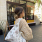 Sac upcyclé matelassé blanc à fleurs