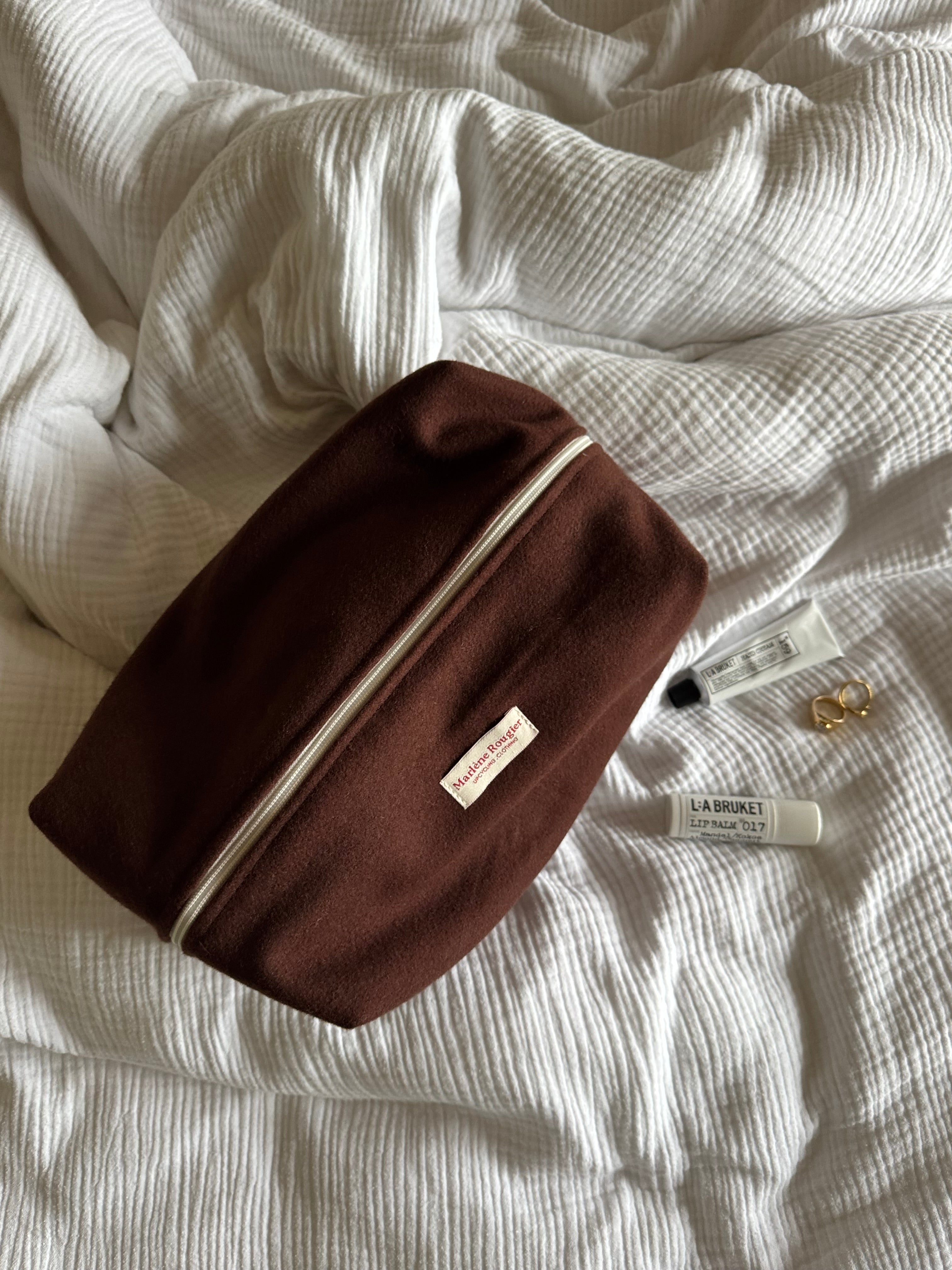 Trousse laine marron-bordeaux