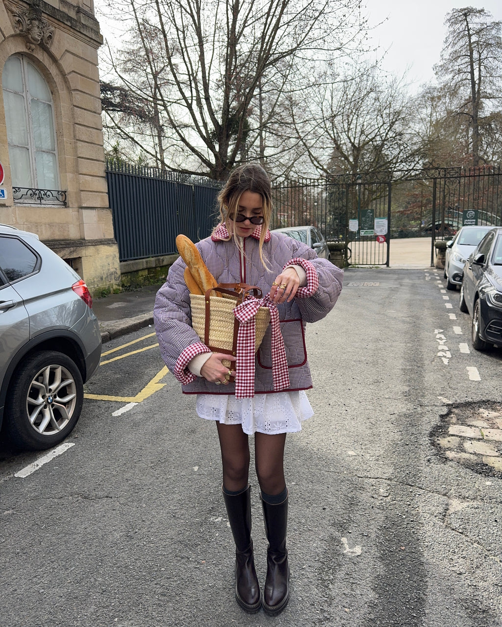 Veste matelassée vichy bordeaux