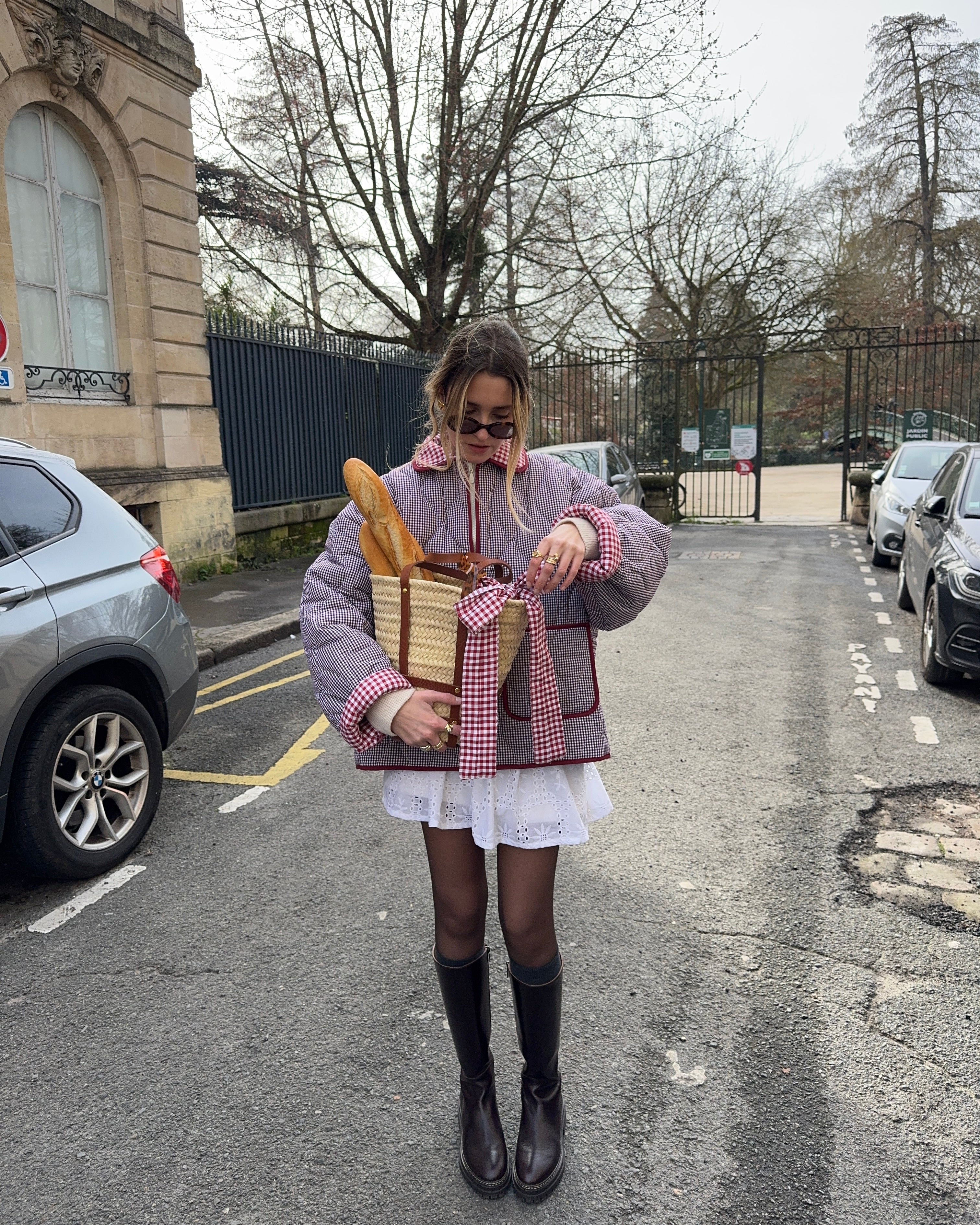 Veste matelassée vichy bordeaux