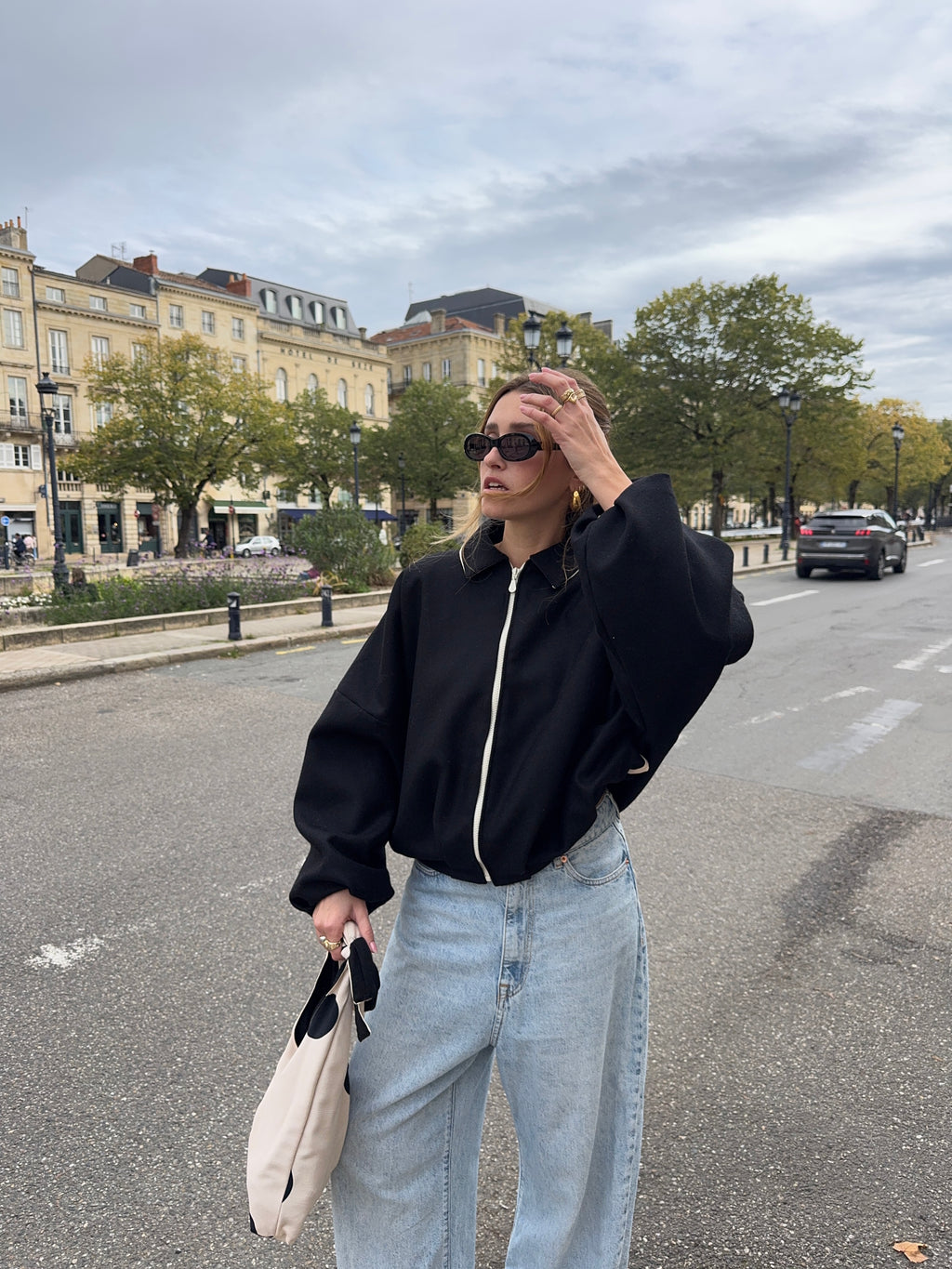 Veste laine noire doublure pois