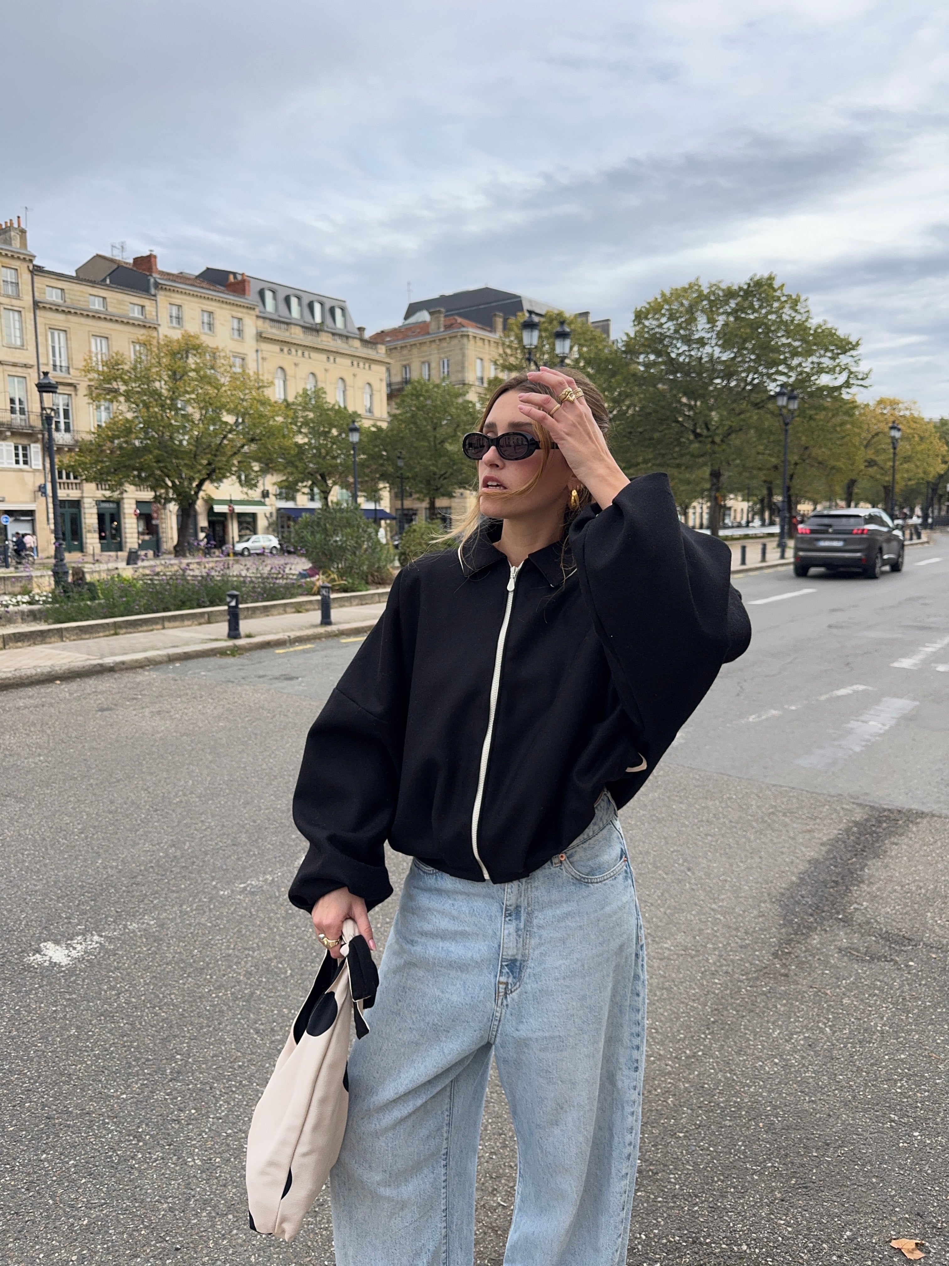 Veste laine noire doublure pois