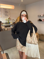 Jupe upcyclée satinée cuivrée à motifs vintage