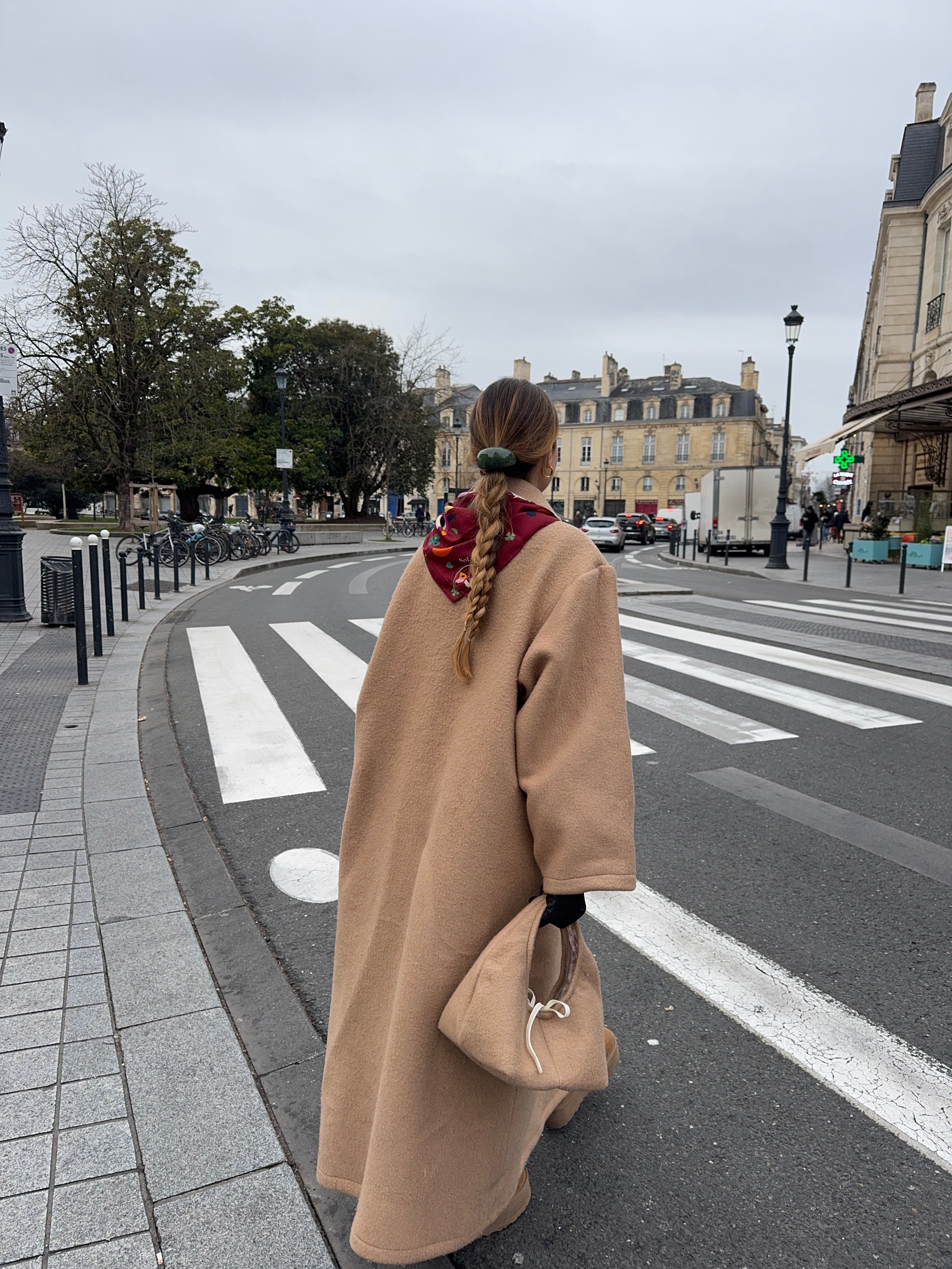 Manteau long upcyclé laine marron clair vintage