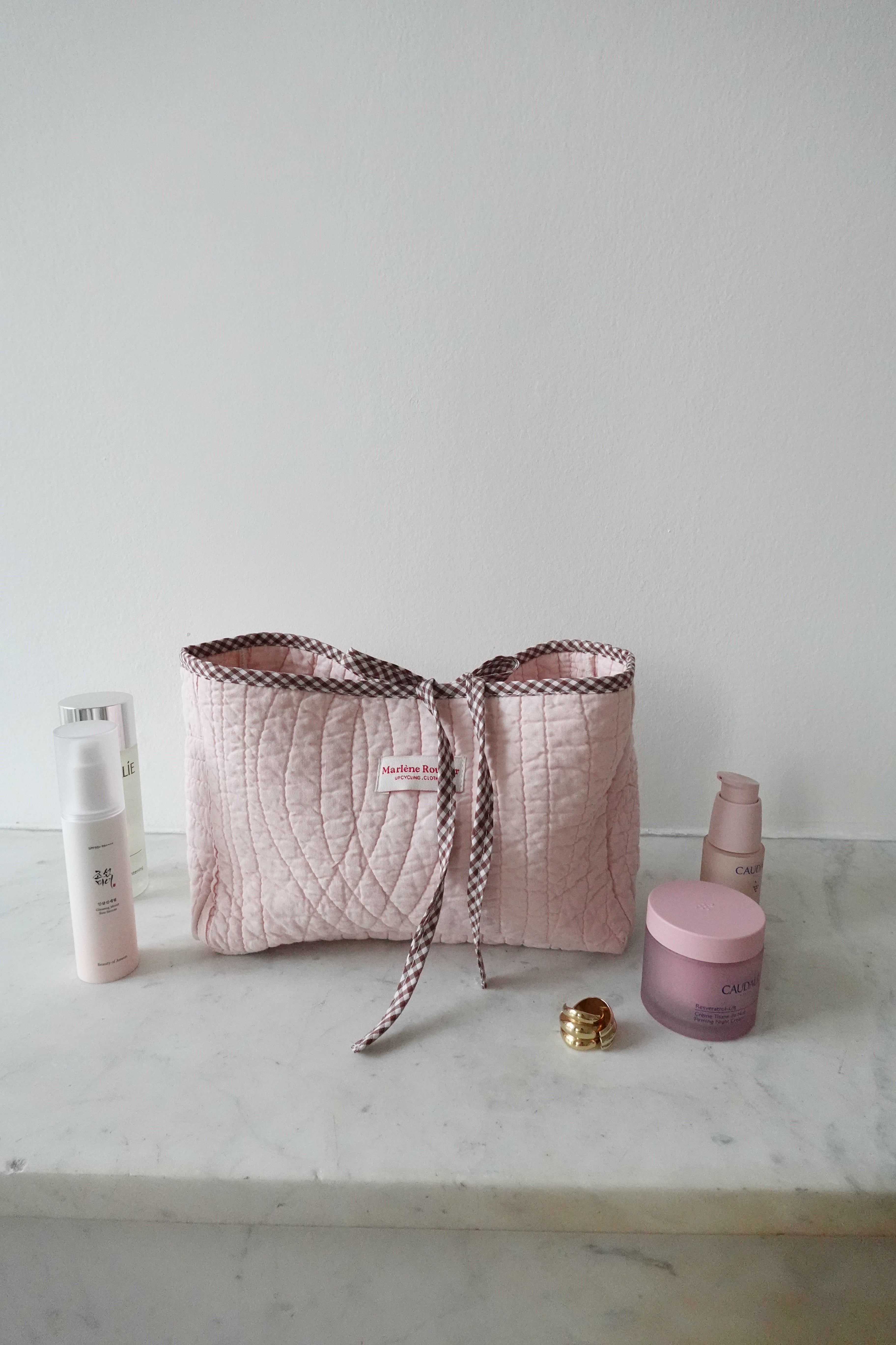 Trousse upcyclée matelassée rose clair