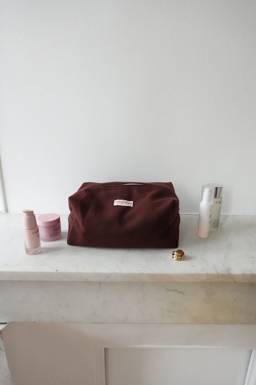 Trousse laine marron-bordeaux