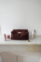 Trousse laine marron-bordeaux