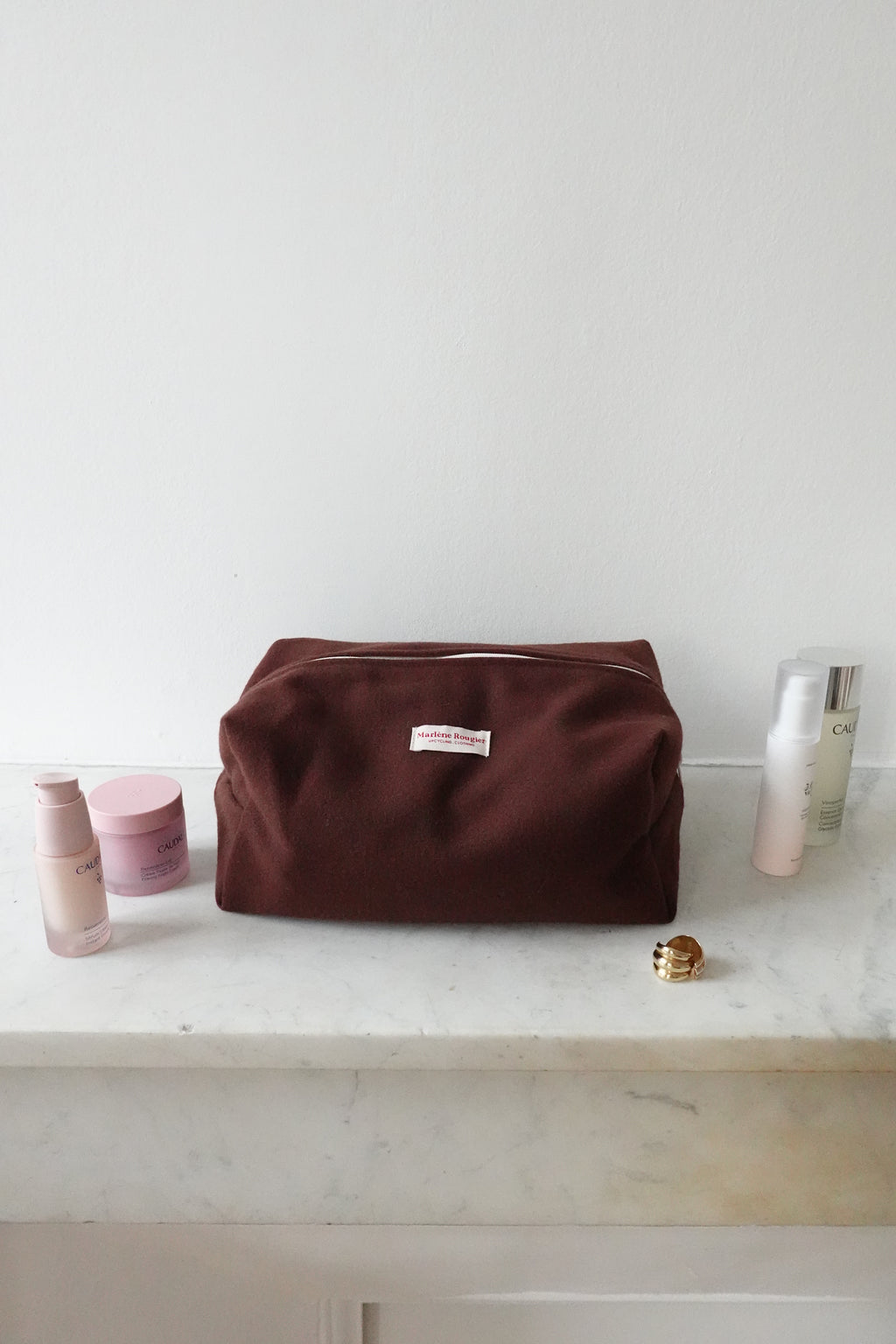 Trousse laine marron-bordeaux