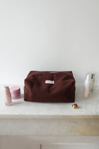 Trousse laine marron-bordeaux
