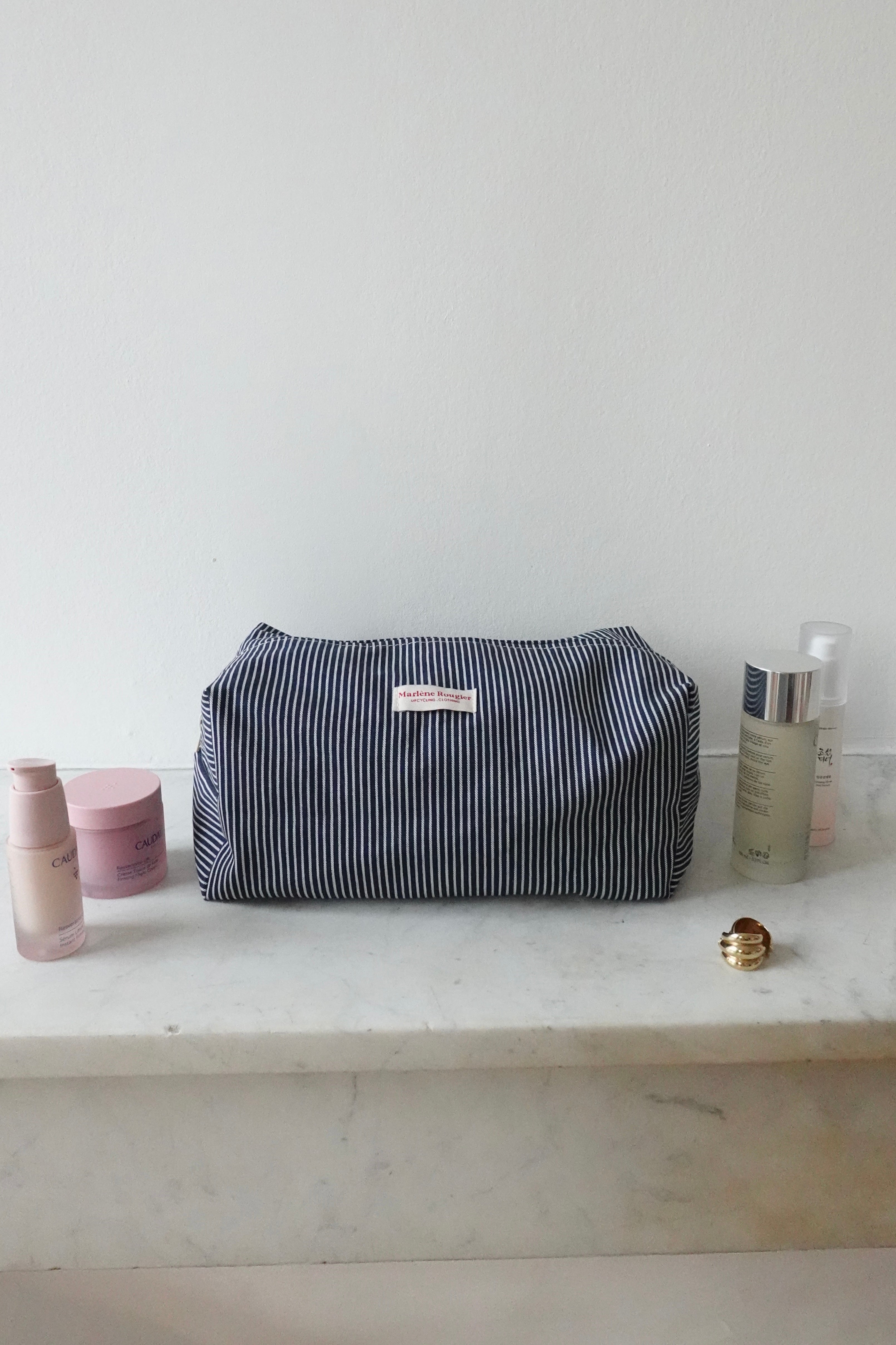 Trousse denim à rayures