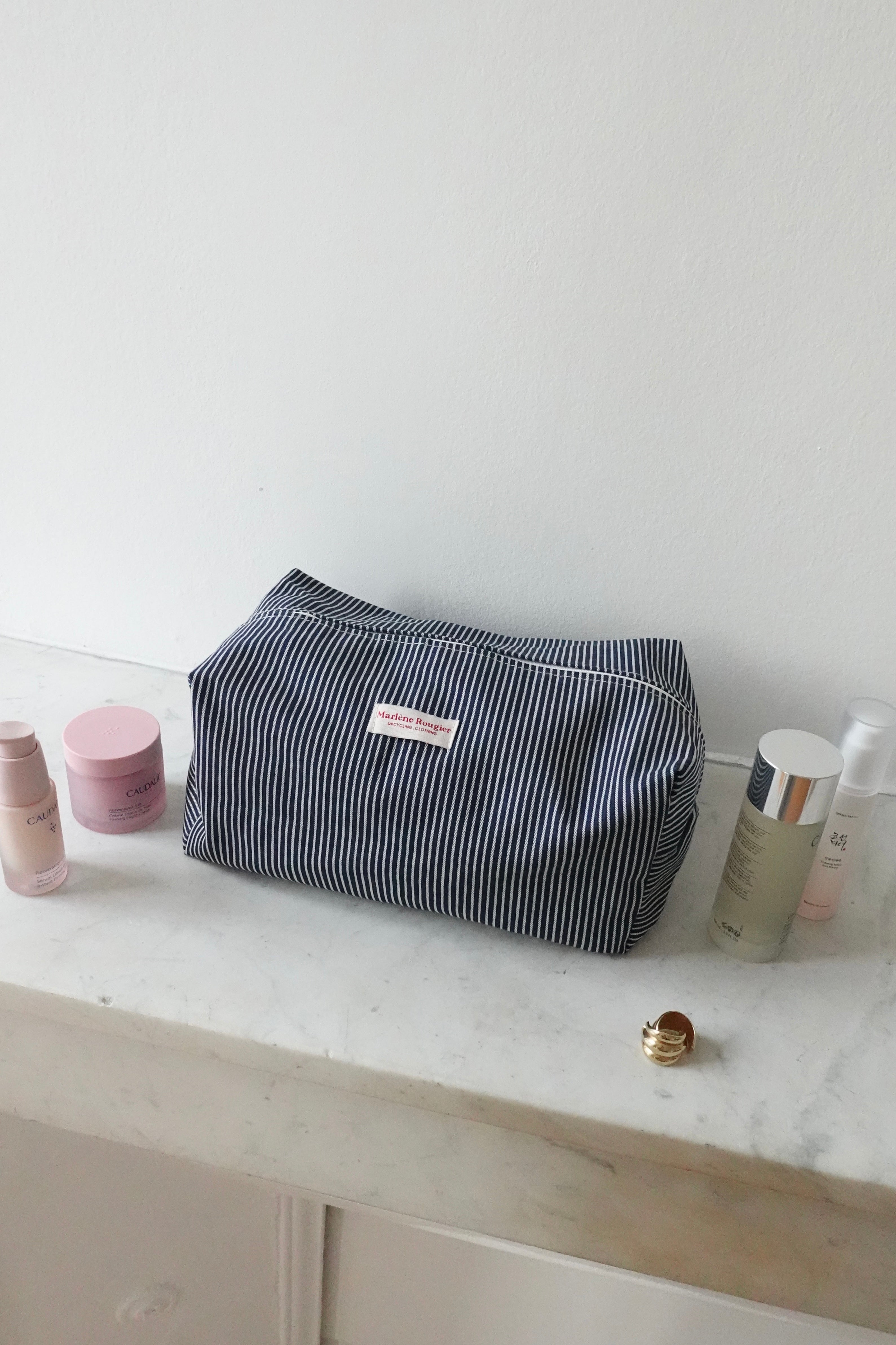Trousse denim à rayures