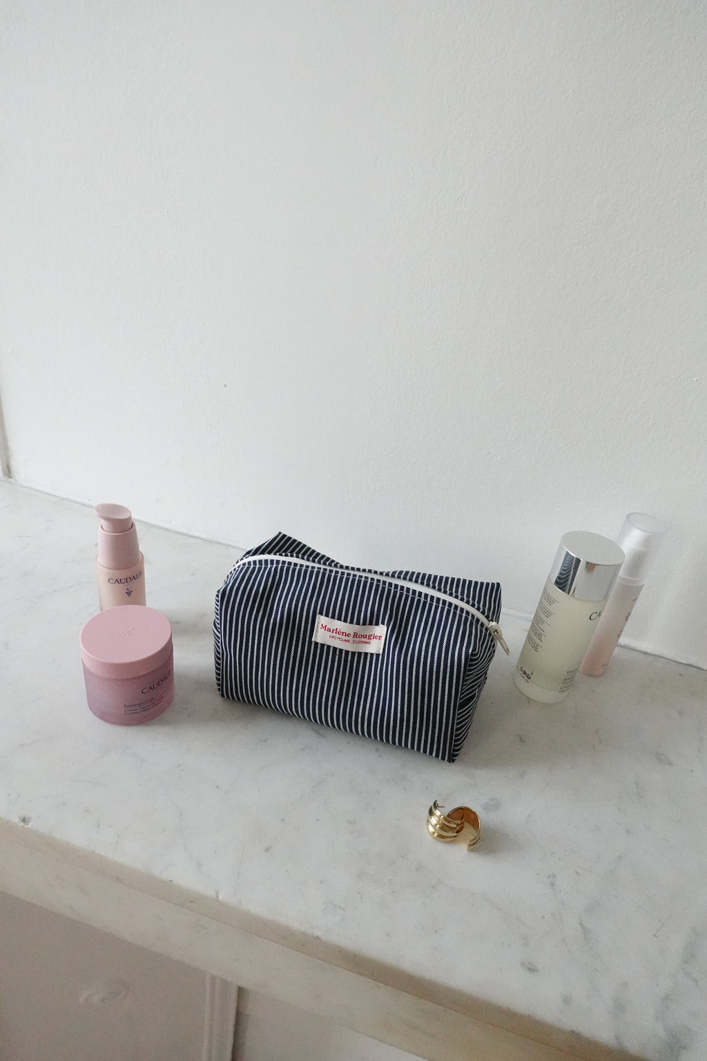 Trousse denim à rayures