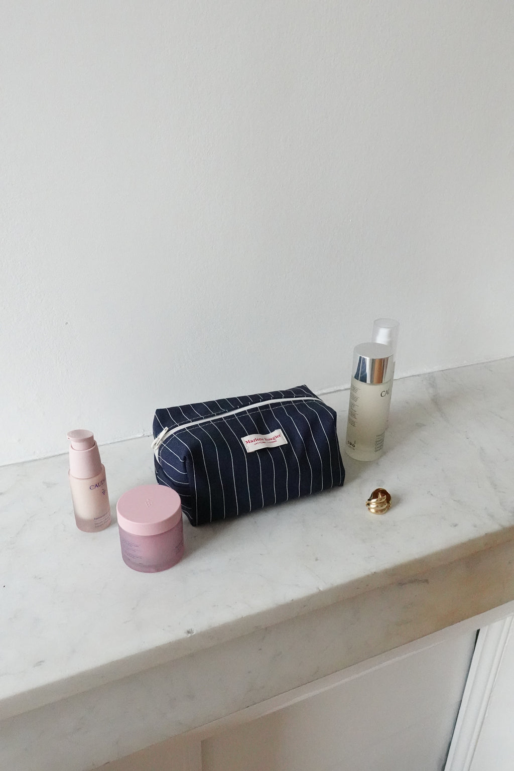 Trousse denim marine à rayures