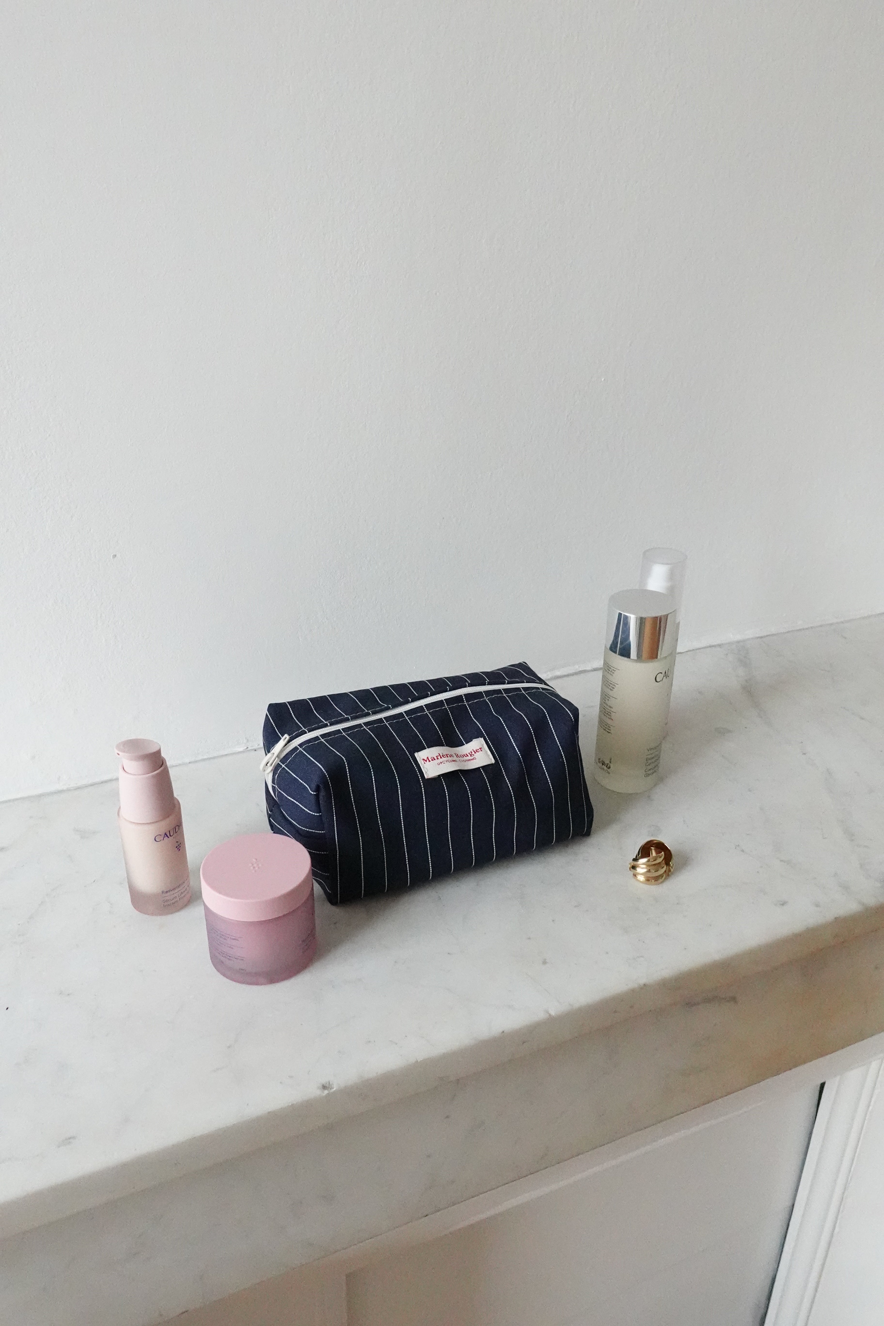 Trousse denim marine à rayures