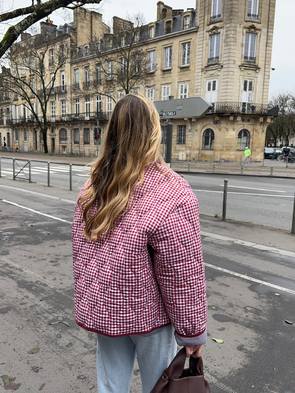 Veste matelassée vichy rouge