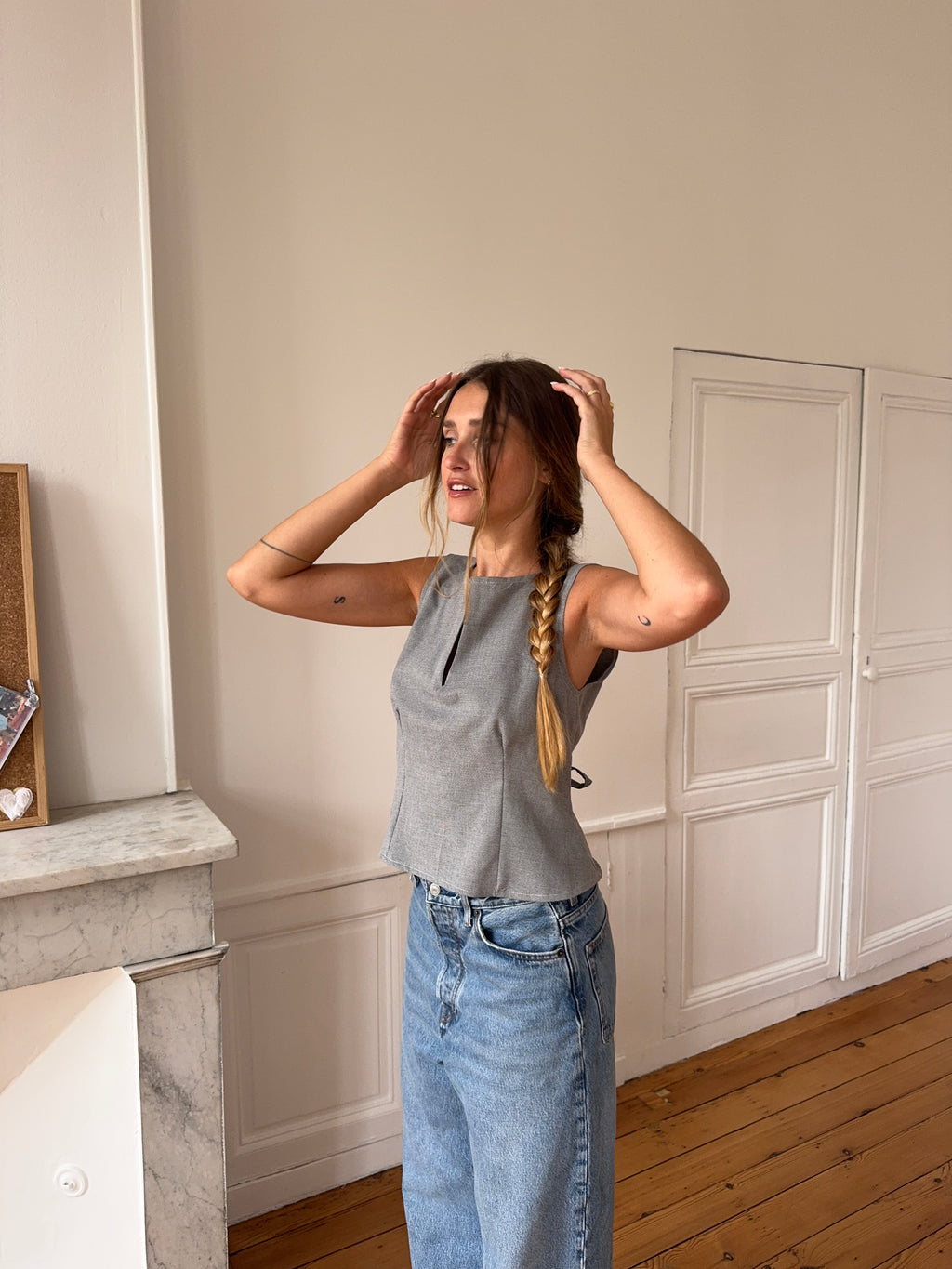 Top dos nu upcyclé gris chiné - L