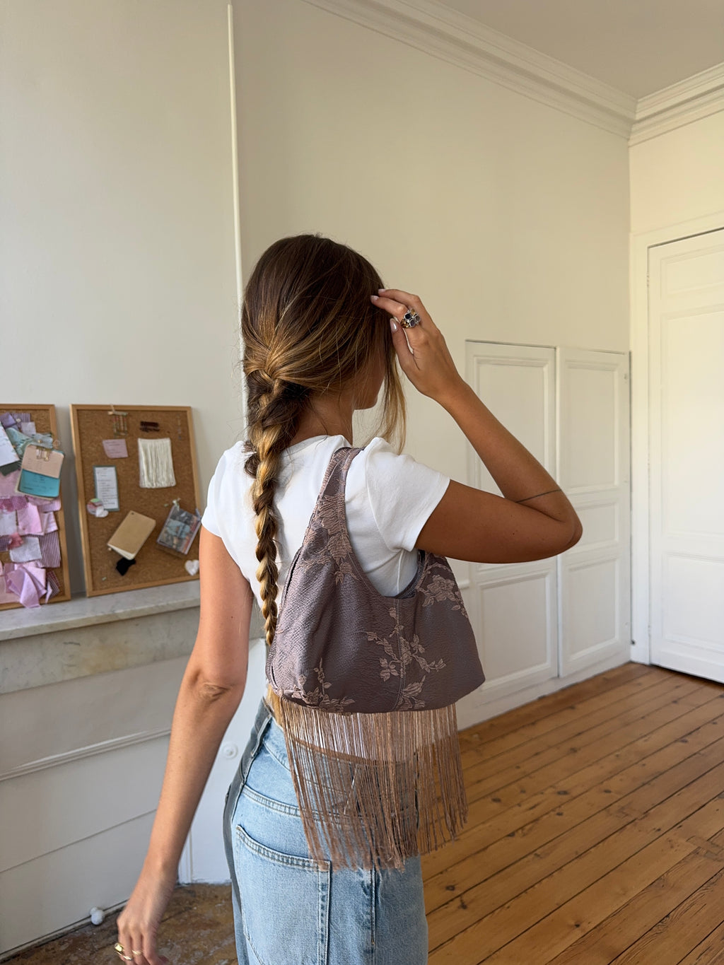 Sac upcyclé satiné et franges
