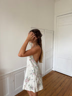 Robe dos nu upcyclée crème à motifs - XS/S