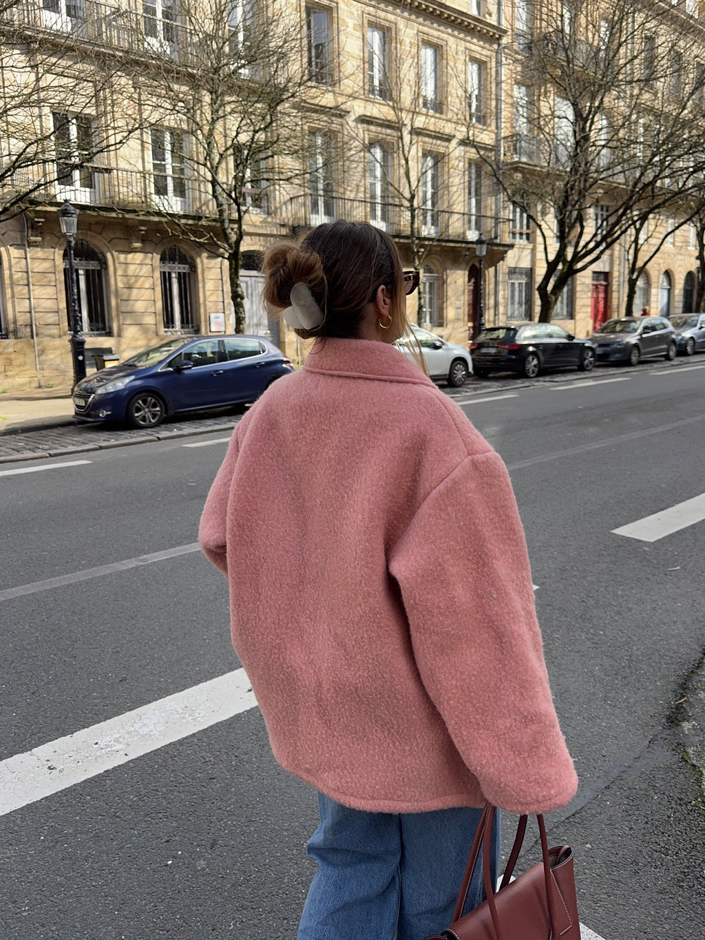 Manteau upcyclé laine rose foncé vintage